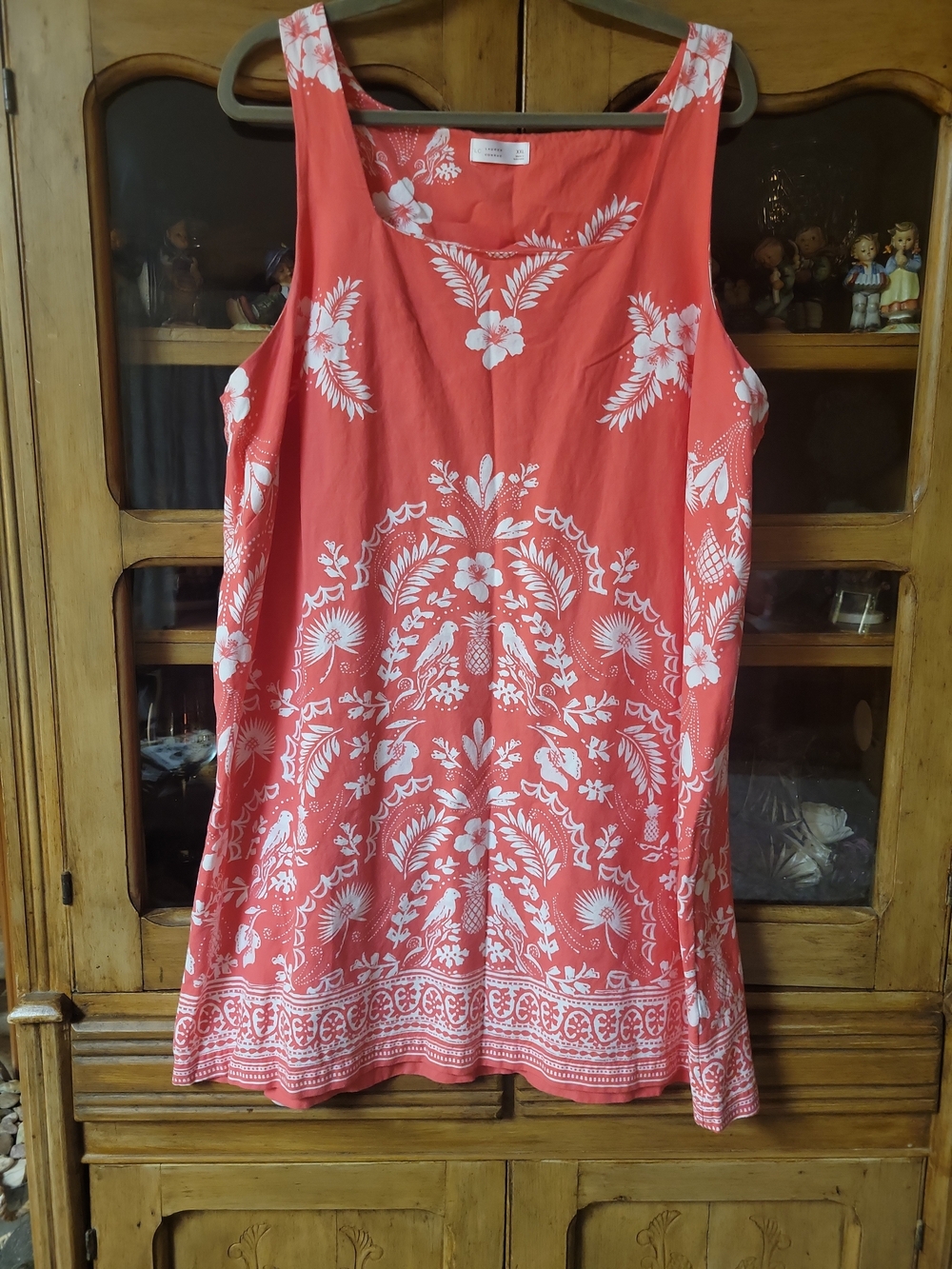 LC Lauren Conrad Coral and White Floral Soft Linen Blend Sleeveless Tunic xxl
